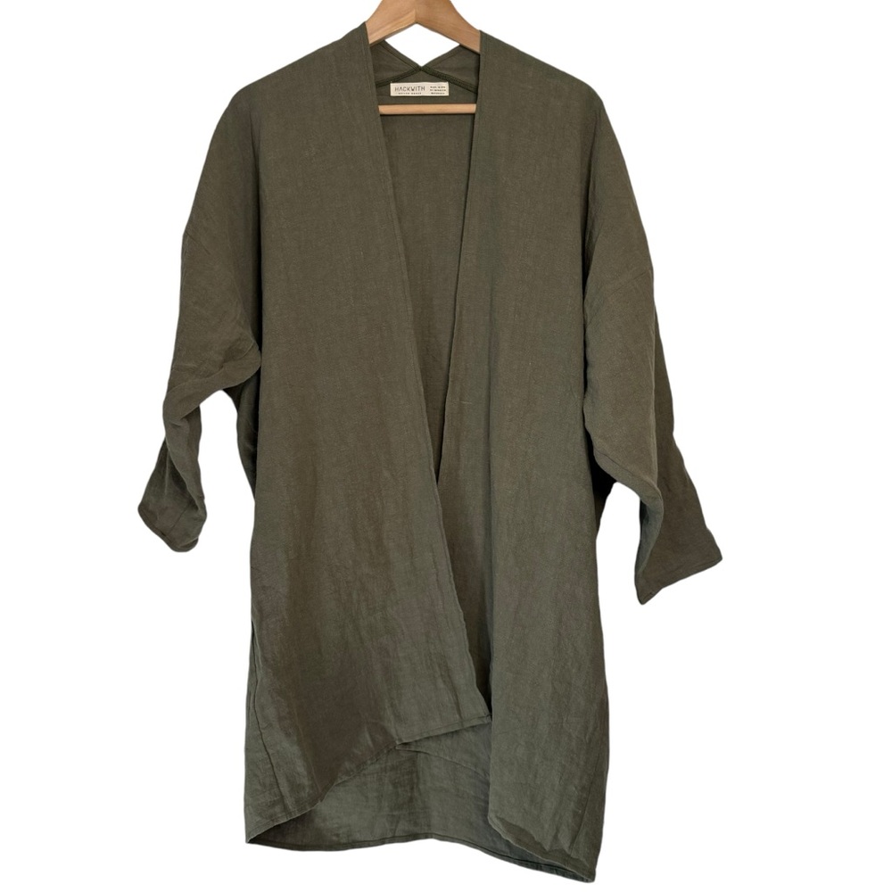 Hackwith Design House Linen Easy Jacket  Size XS/S Dark Green Lagenlook Layering